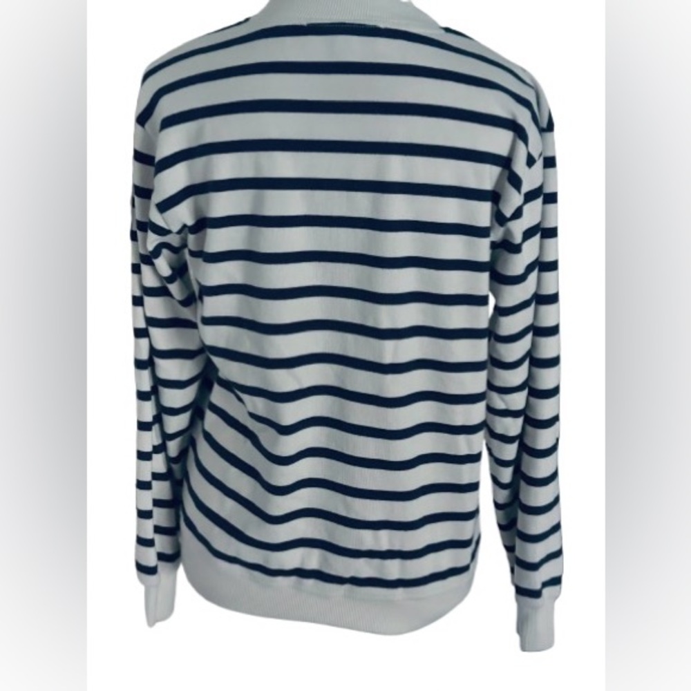 Cotton DEREK LAM IO Navy & Cream Knit Top Sweater Shirt Designer Gold Buttons SM - Picture 8 of 11